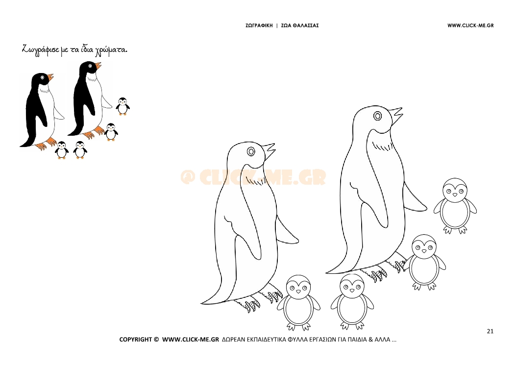 Πιγκουίνοι - Ζωγραφική με έγχρωμο δείγμα Πιγκουίνοι